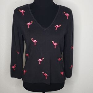 Vintage Eagle's Eye Womens Embroidered Flamingo Knit Sweater Size L Grandmacore